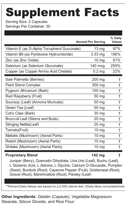 Supplement Facts for Ironroot